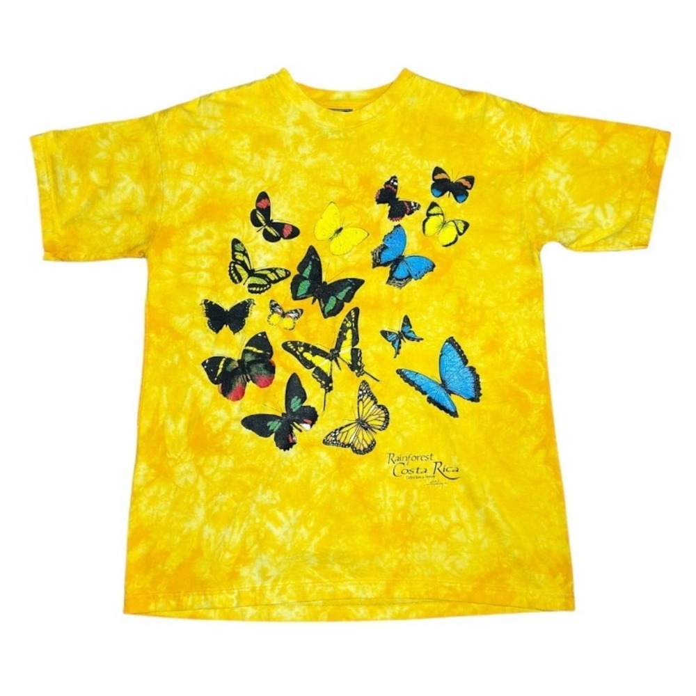 Vintage 90s Costa Rica Rainforest Butterfly Cute Nature Graphic Tie Dye T-shirt